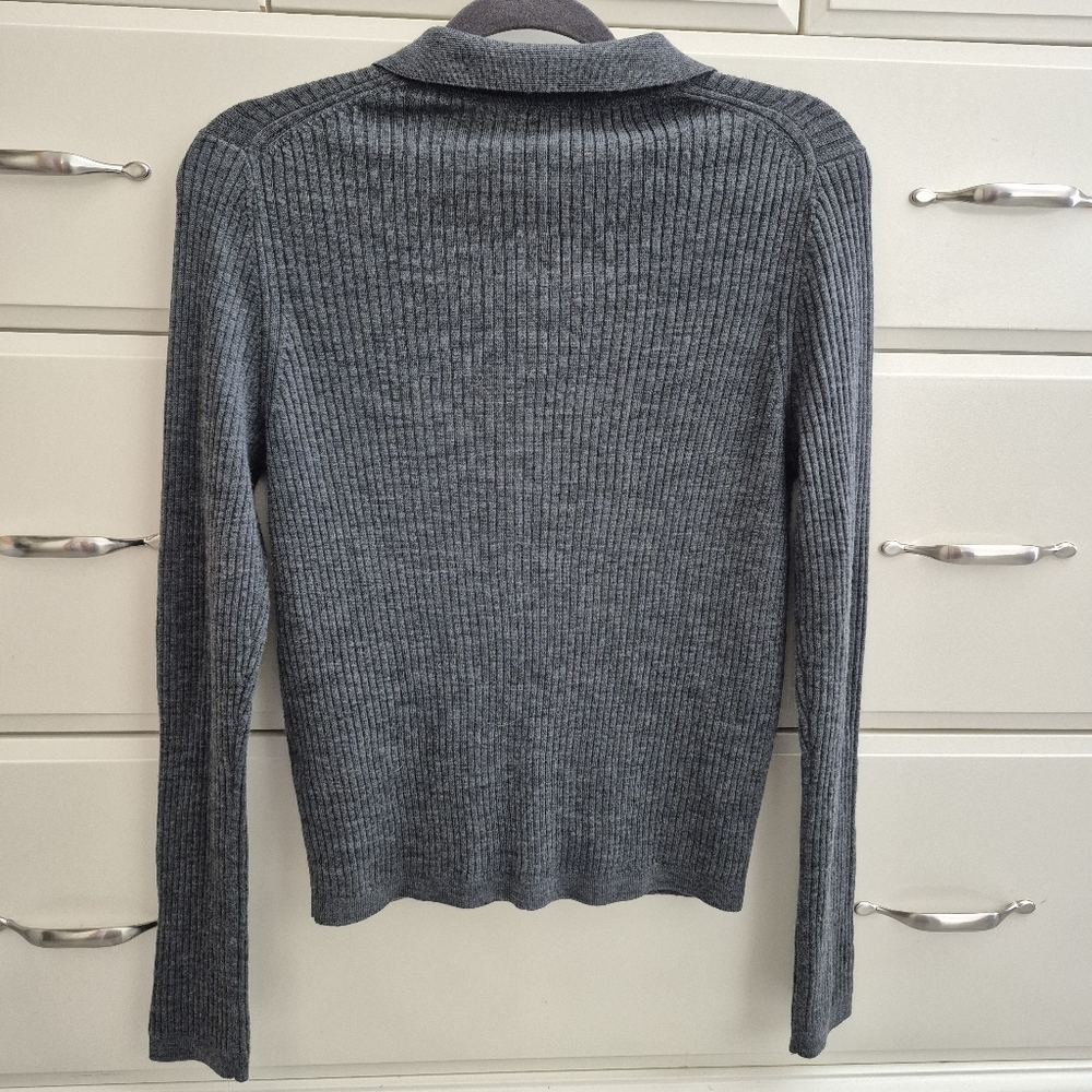 Luxuriously soft Extra Fine Merino Ribbed Polo Cardigan Size M - Picture 3 of 5